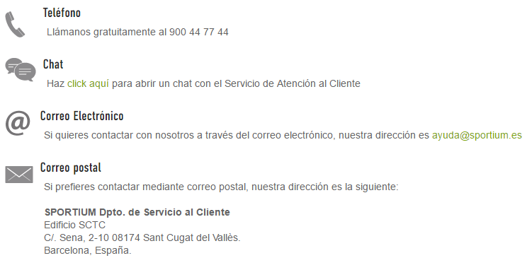Atención al Cliente Sportium