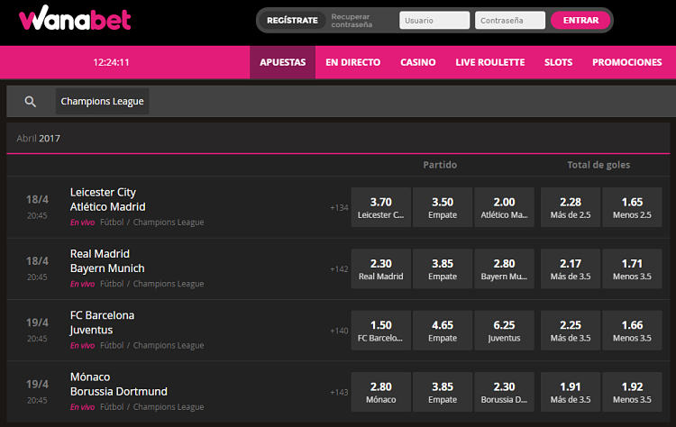 Wanabet cuotas