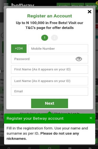 Mobile Sign Up