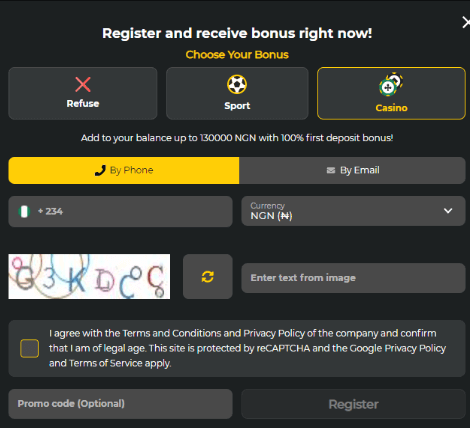 betwinner registration on desktop