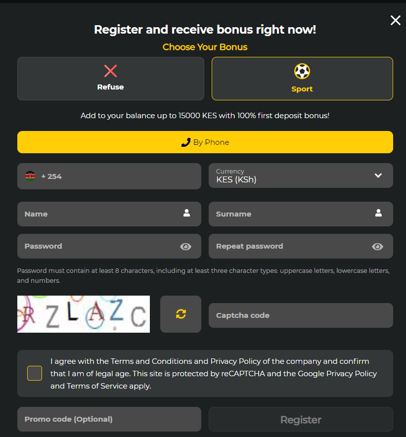 BetWinner Registration
