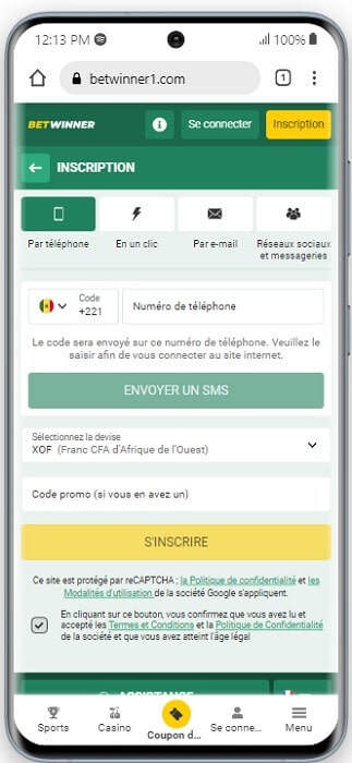 BetWinner Apk Inscription