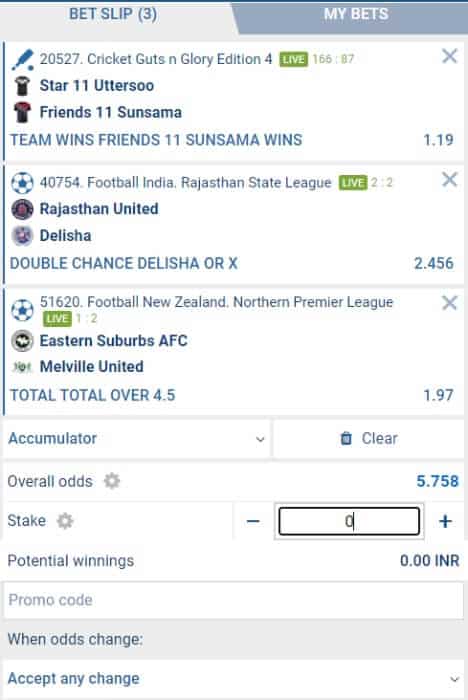 Multiple Bets Accumulator 1xBet 