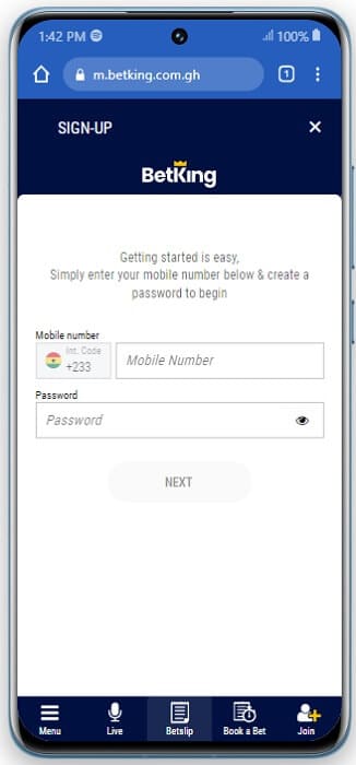 BetKing Mobile Registration