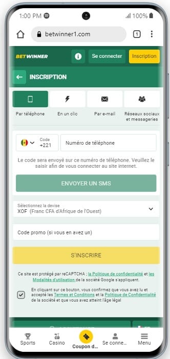 BetWinner Mobile Inscription