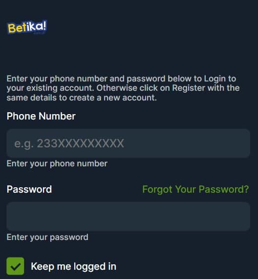 Betika Account Login