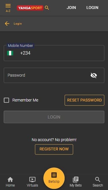 YangaSport Mobile Register