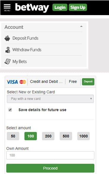 Betway Deposit Visa and MasterCard