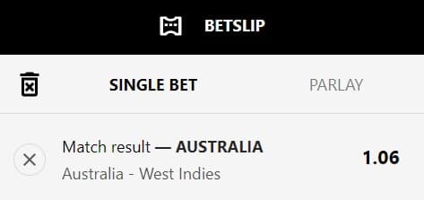 Cricket bet slip