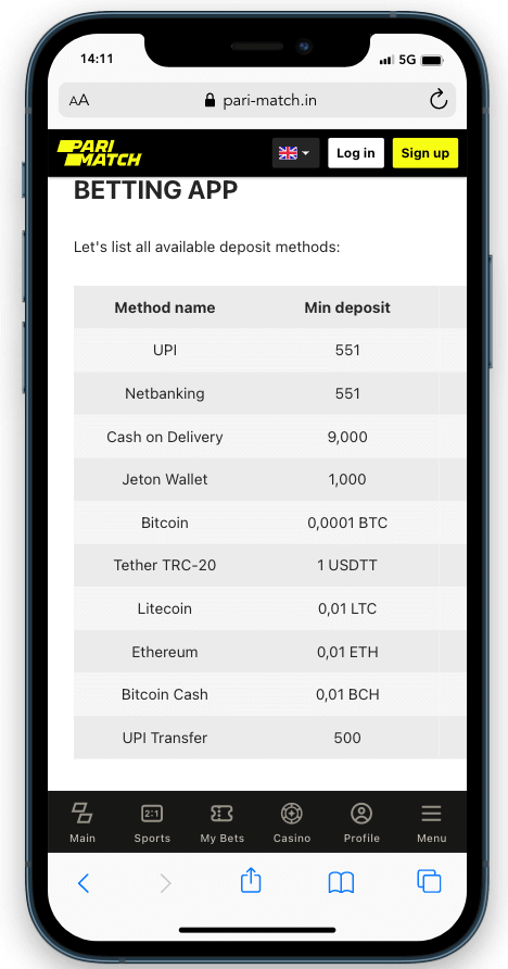 Parimatch Casino payments 