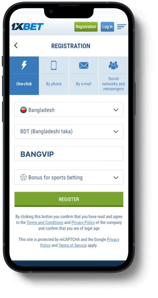 1xBet register mobile