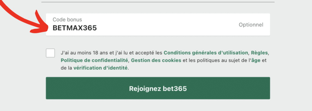 Code bonus bet365 Cameroun