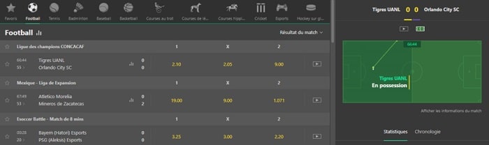  Matchs en Direct sur bet365