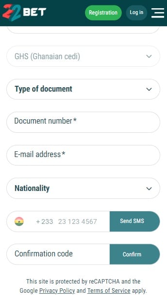 22bet Register on App