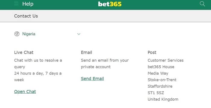 bet365 Nigeria Contact Us