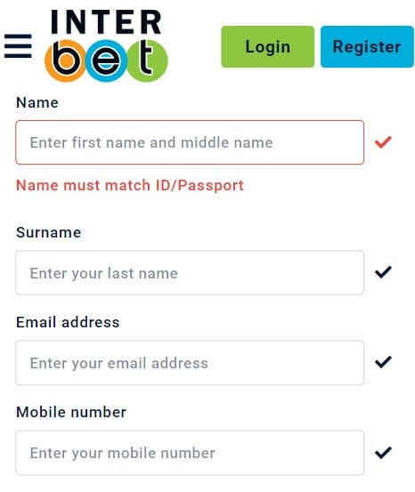 Mobile Registration Form Interbet
