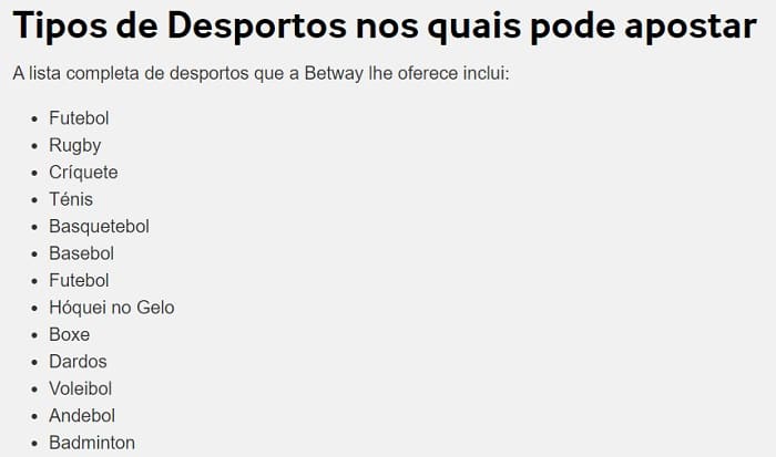 Betway Apostar em Desportos