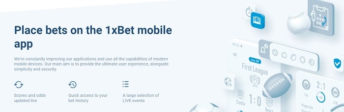 Banner showing what features the 1xBet App holds.