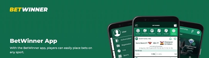 Banner showing the BetWinner App and how the interface looks on the phone.