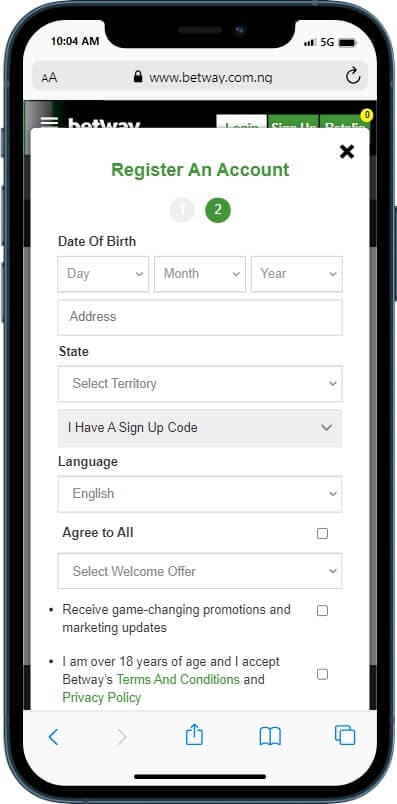 Betway Sign Up Next Step 