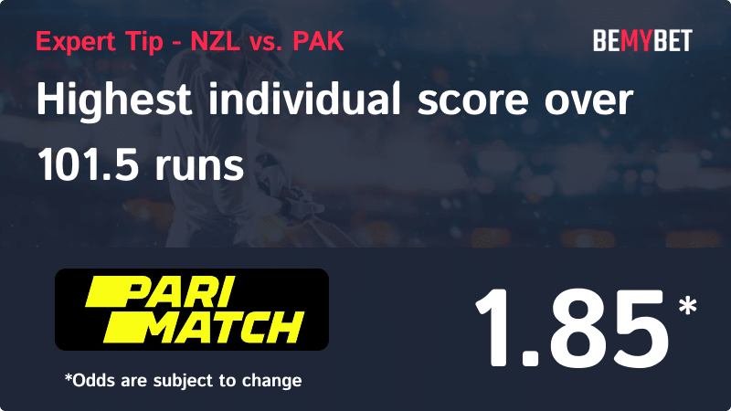 Banner showing the NZ vs. PAK betting tip.