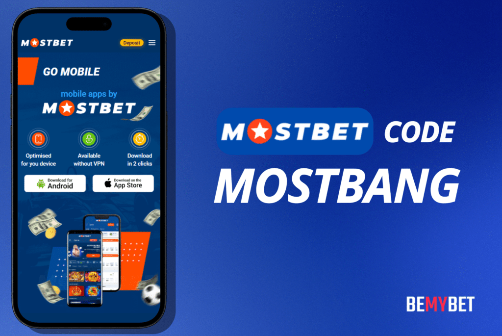 Banner showing the Mostbet promo code for Bangladesh MOSTBANG.