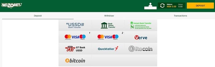 Wazobet Payment Options